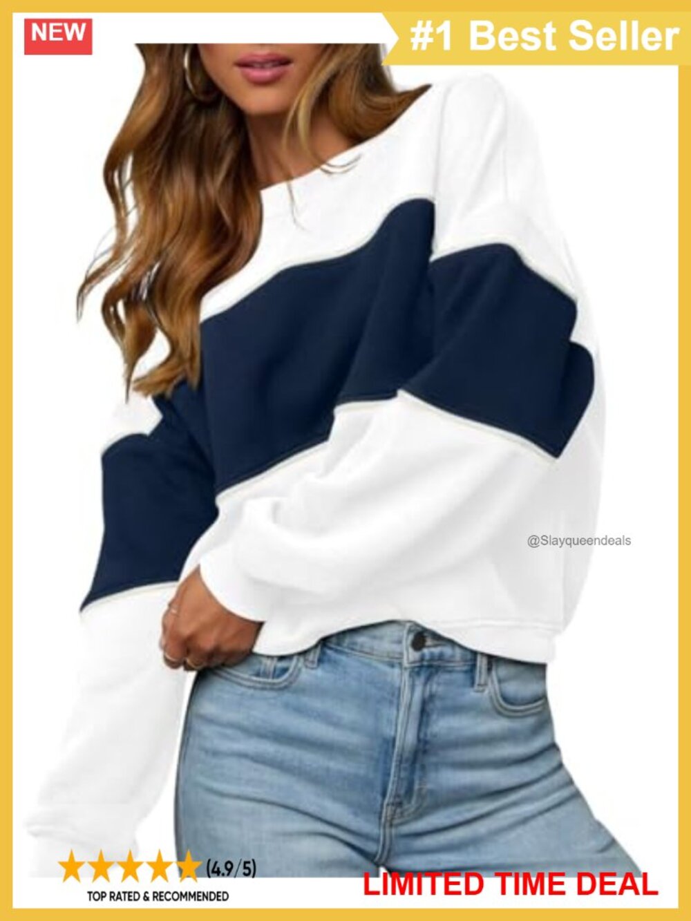 LEEDYA Womens Oversized Color Block Crewneck Sweatshirt Long Sleeve Pullover